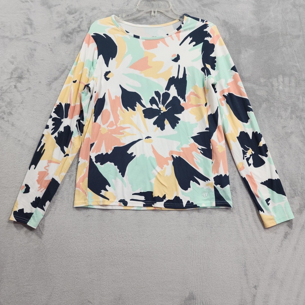 Hang‎ Ten Rash Guard Womens M Multicolor Floral Long Sleeve Swim Shirt UPF 50+